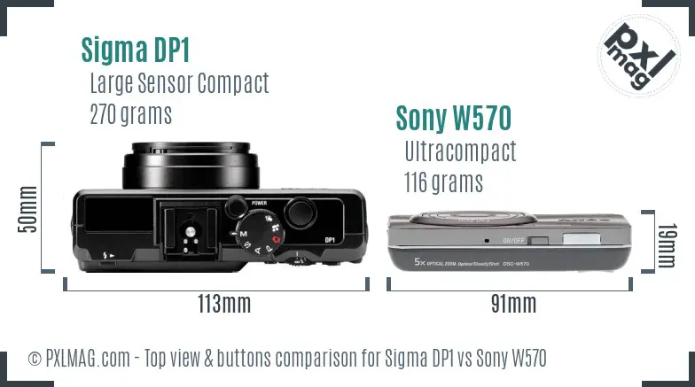 Sigma DP1 vs Sony W570 top view buttons comparison