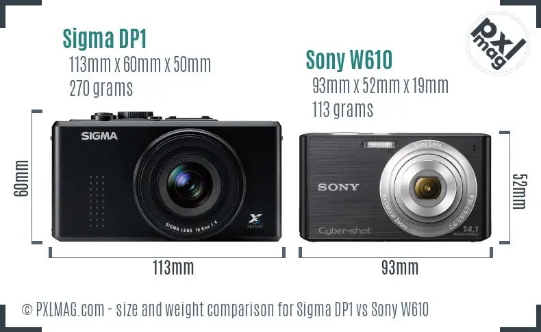 Sigma DP1 vs Sony W610 size comparison