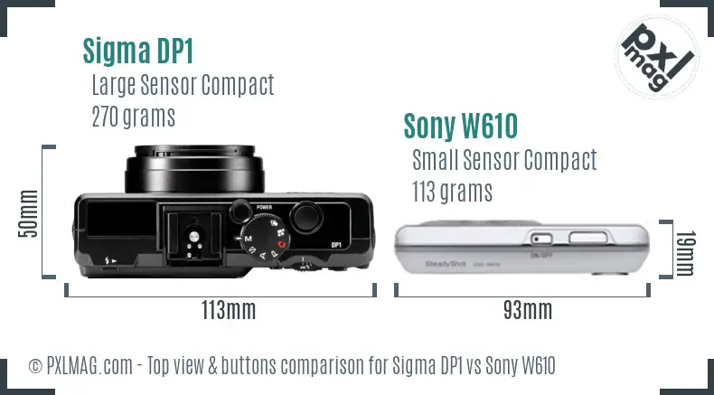 Sigma DP1 vs Sony W610 top view buttons comparison