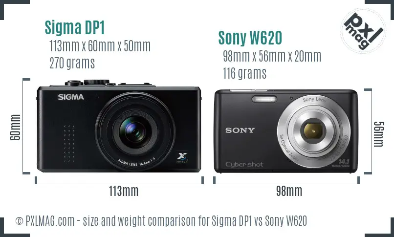 Sigma DP1 vs Sony W620 size comparison