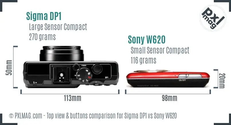Sigma DP1 vs Sony W620 top view buttons comparison