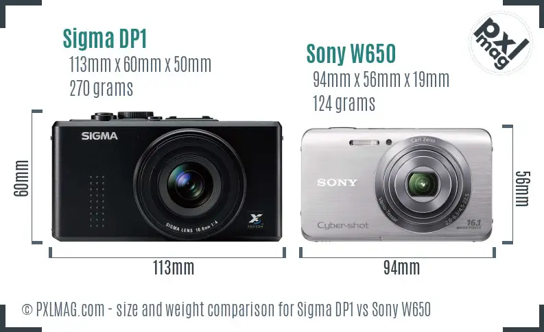 Sigma DP1 vs Sony W650 size comparison