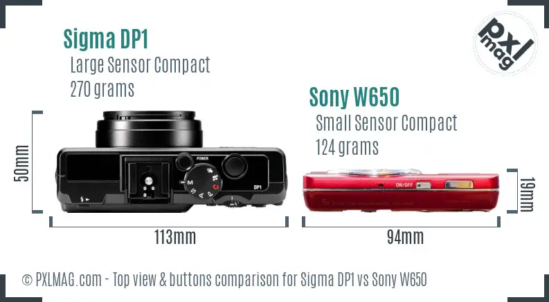 Sigma DP1 vs Sony W650 top view buttons comparison