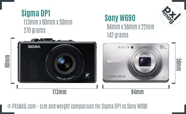 Sigma DP1 vs Sony W690 size comparison