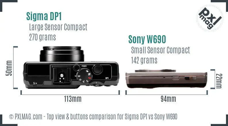 Sigma DP1 vs Sony W690 top view buttons comparison