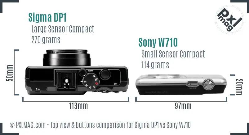 Sigma DP1 vs Sony W710 top view buttons comparison