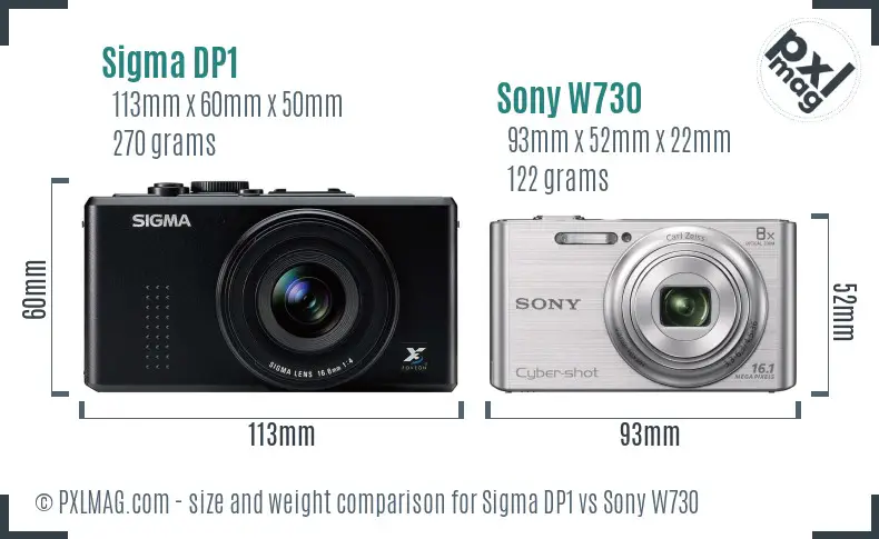Sigma DP1 vs Sony W730 size comparison
