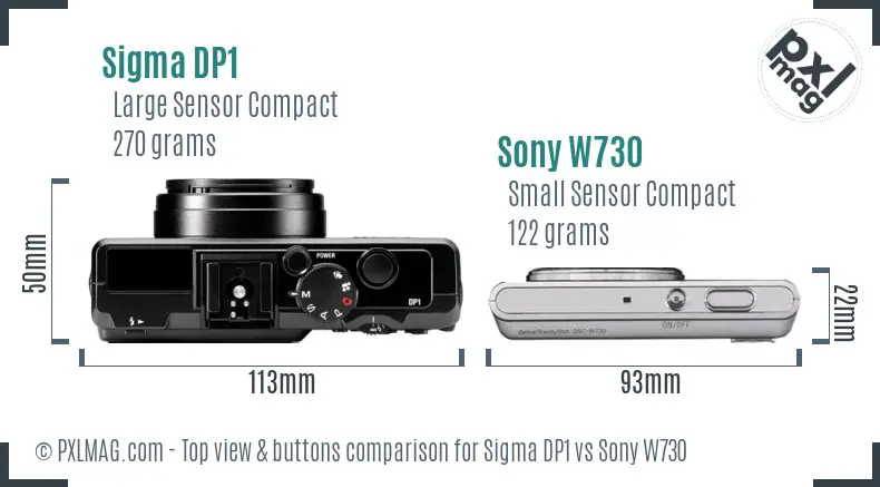 Sigma DP1 vs Sony W730 top view buttons comparison