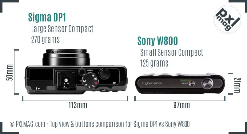 Sigma DP1 vs Sony W800 top view buttons comparison
