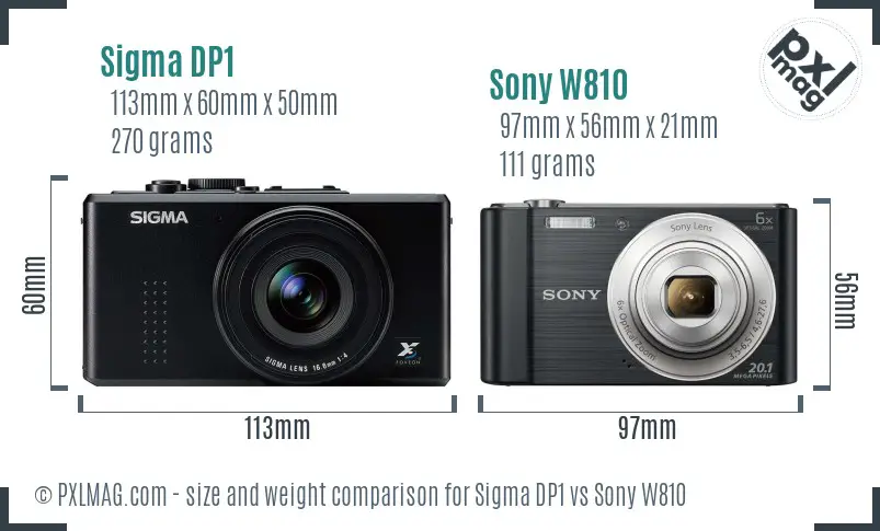 Sigma DP1 vs Sony W810 size comparison