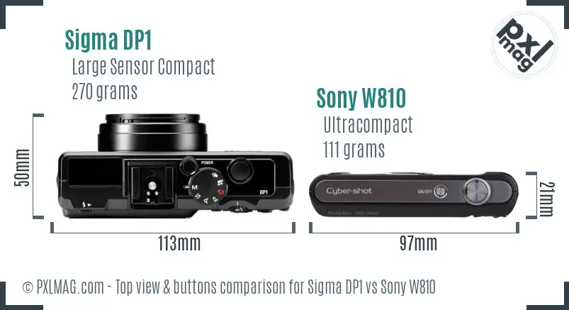 Sigma DP1 vs Sony W810 top view buttons comparison