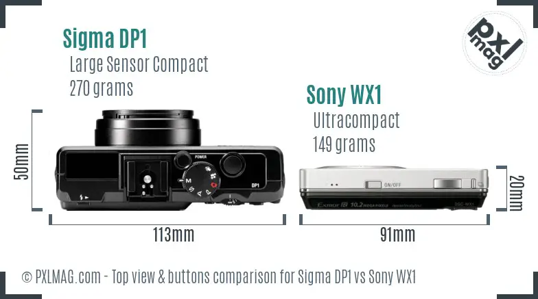 Sigma DP1 vs Sony WX1 top view buttons comparison