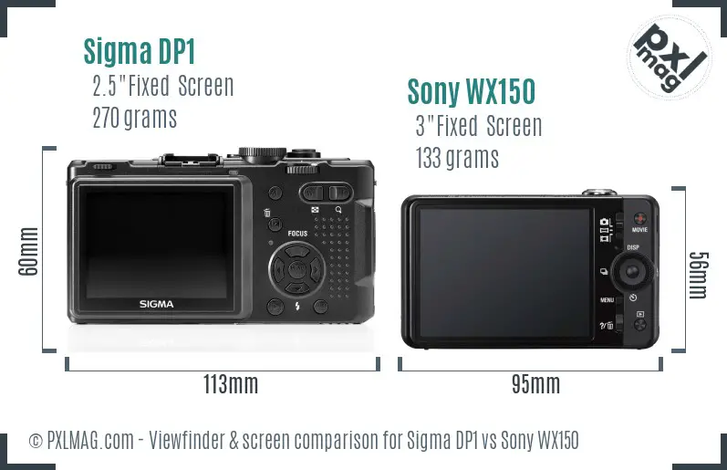 Sigma DP1 vs Sony WX150 Screen and Viewfinder comparison