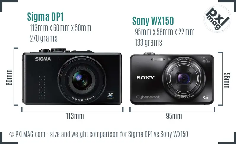 Sigma DP1 vs Sony WX150 size comparison