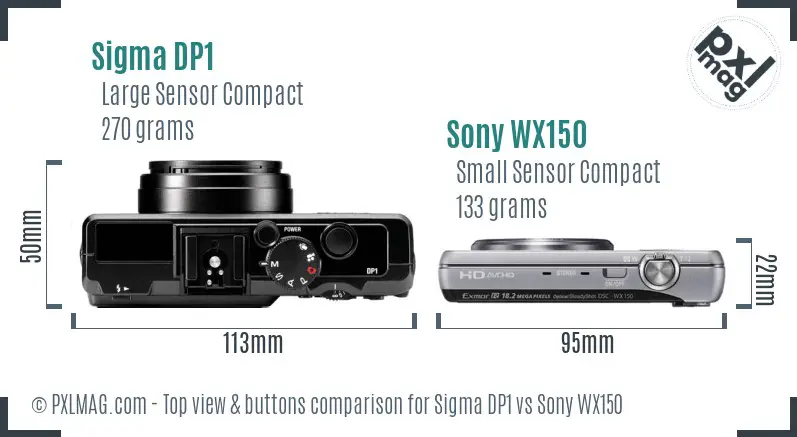 Sigma DP1 vs Sony WX150 top view buttons comparison