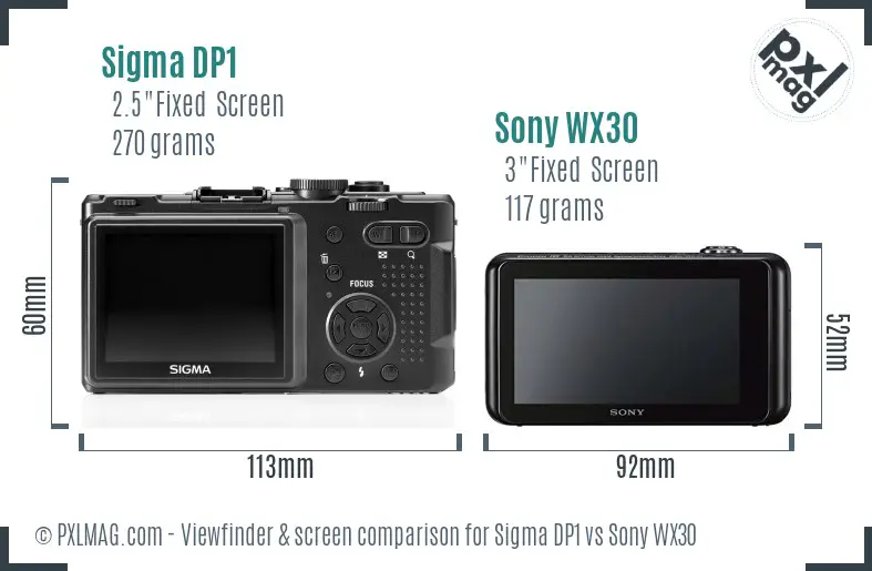 Sigma DP1 vs Sony WX30 Screen and Viewfinder comparison