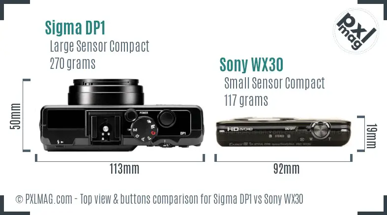 Sigma DP1 vs Sony WX30 top view buttons comparison