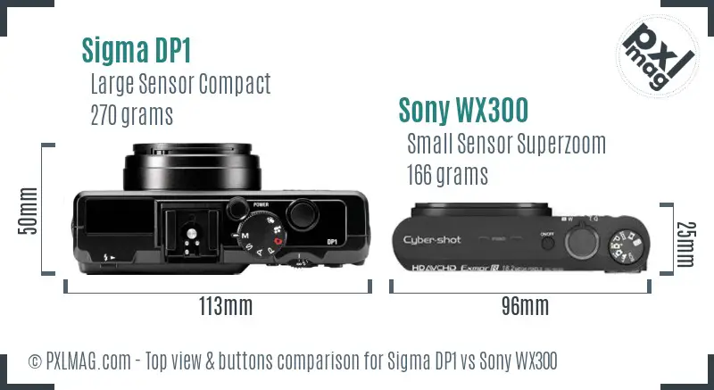 Sigma DP1 vs Sony WX300 top view buttons comparison
