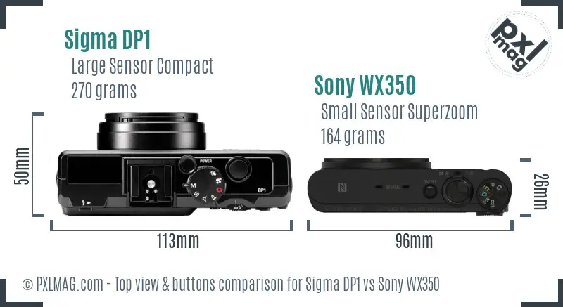 Sigma DP1 vs Sony WX350 top view buttons comparison Sigma DP1 vs Sony WX350 top view buttons comparison