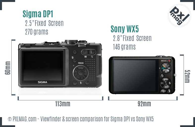 Sigma DP1 vs Sony WX5 Screen and Viewfinder comparison