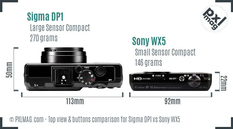 Sigma DP1 vs Sony WX5 top view buttons comparison