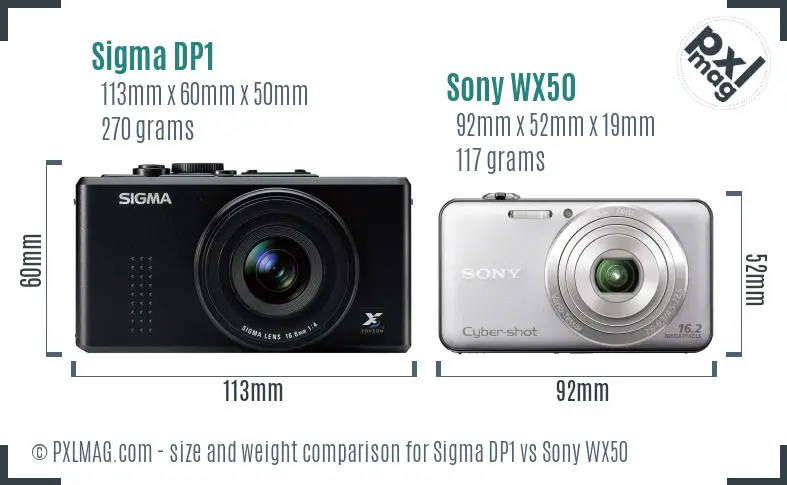 Sigma DP1 vs Sony WX50 size comparison