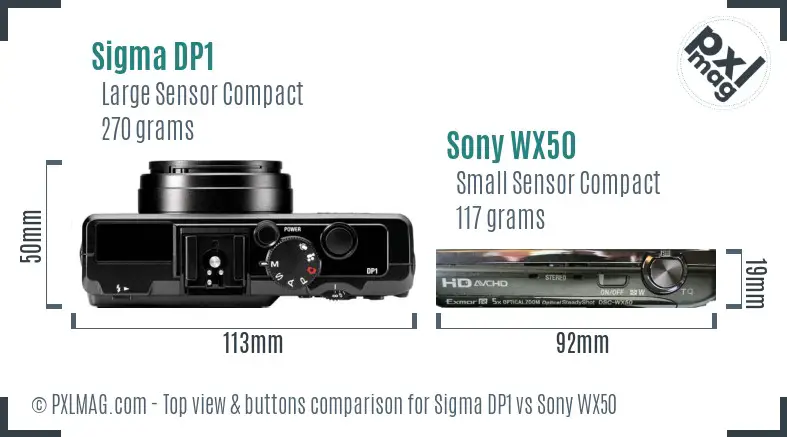 Sigma DP1 vs Sony WX50 top view buttons comparison