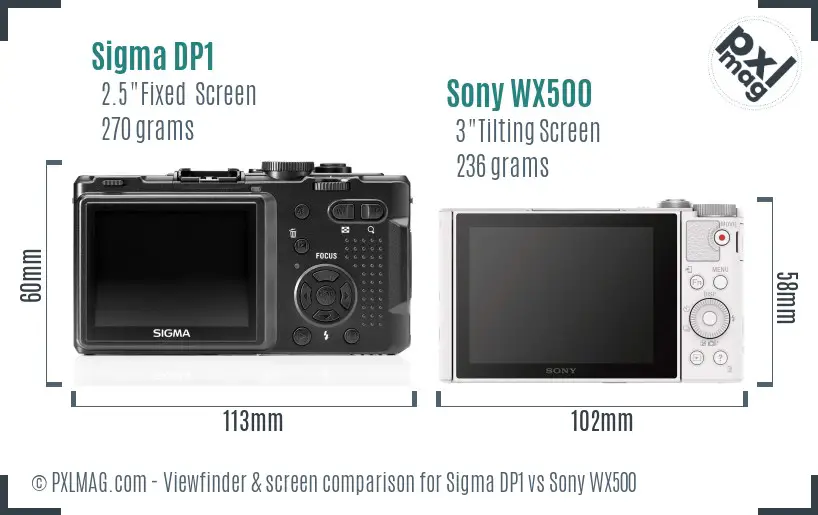 Sigma DP1 vs Sony WX500 Screen and Viewfinder comparison