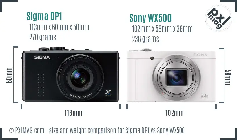 Sigma DP1 vs Sony WX500 size comparison