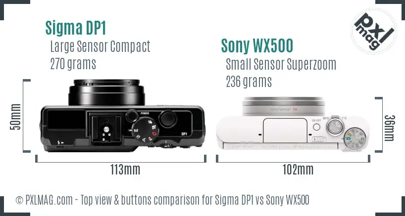 Sigma DP1 vs Sony WX500 top view buttons comparison