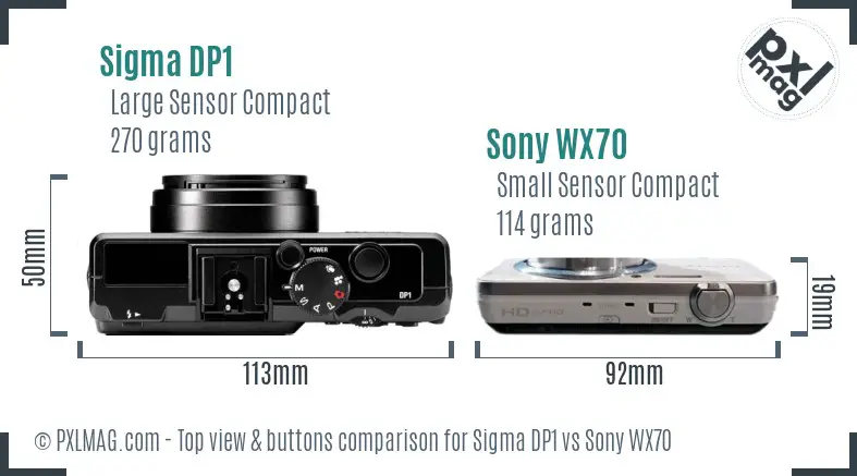Sigma DP1 vs Sony WX70 top view buttons comparison