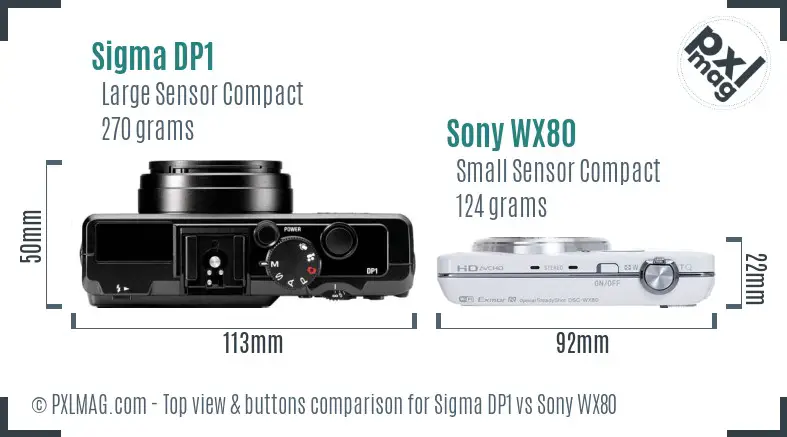 Sigma DP1 vs Sony WX80 top view buttons comparison