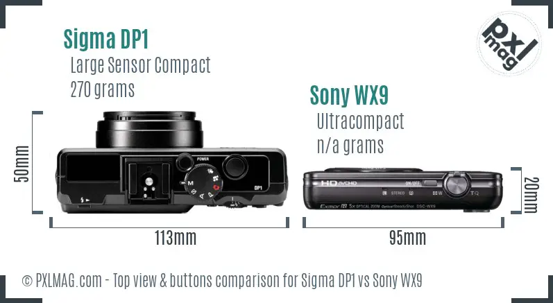 Sigma DP1 vs Sony WX9 top view buttons comparison