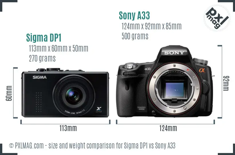 Sigma DP1 vs Sony A33 size comparison