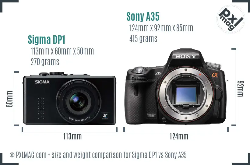 Sigma DP1 vs Sony A35 size comparison
