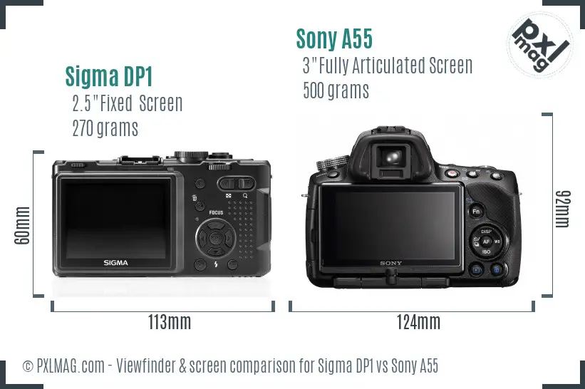 Sigma DP1 vs Sony A55 Screen and Viewfinder comparison