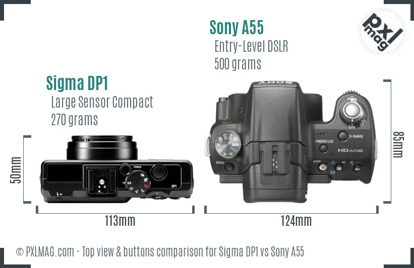 Sigma DP1 vs Sony A55 top view buttons comparison