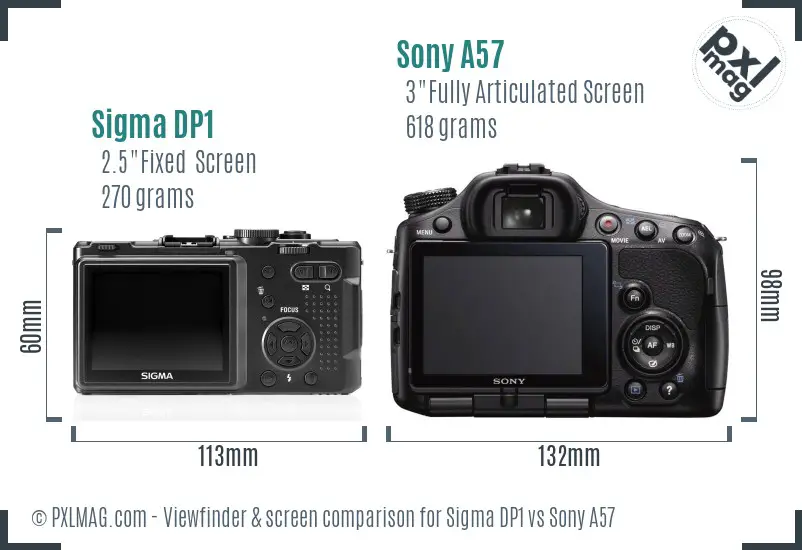 Sigma DP1 vs Sony A57 Screen and Viewfinder comparison