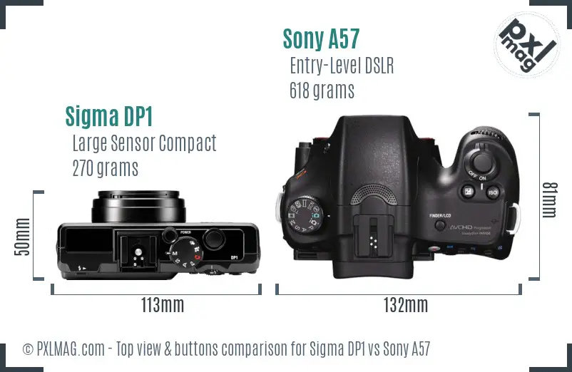 Sigma DP1 vs Sony A57 top view buttons comparison