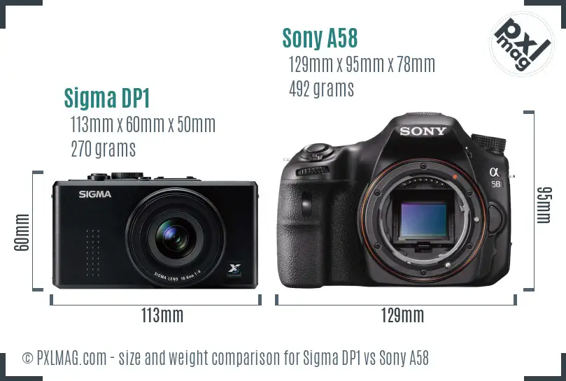 Sigma DP1 vs Sony A58 size comparison