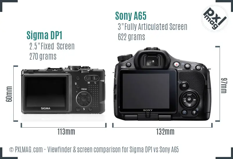Sigma DP1 vs Sony A65 Screen and Viewfinder comparison