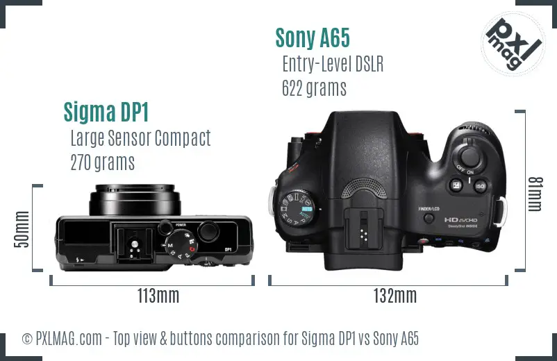 Sigma DP1 vs Sony A65 top view buttons comparison