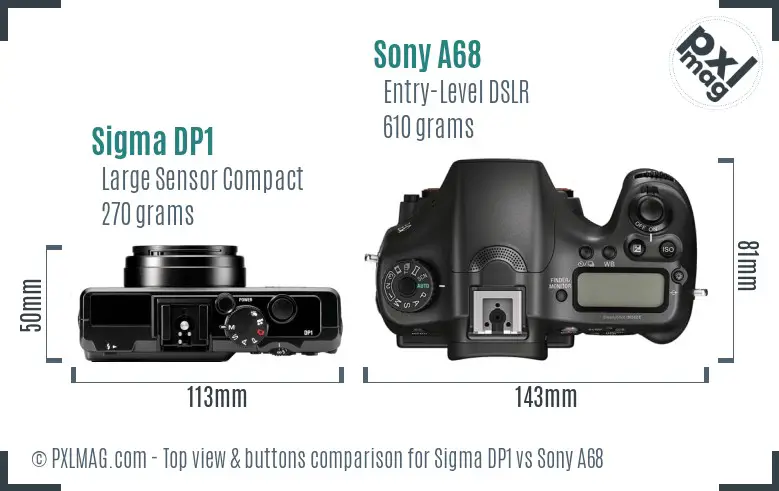 Sigma DP1 vs Sony A68 top view buttons comparison Sigma DP1 vs Sony A68 top view buttons comparison