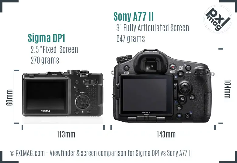 Sigma DP1 vs Sony A77 II Screen and Viewfinder comparison