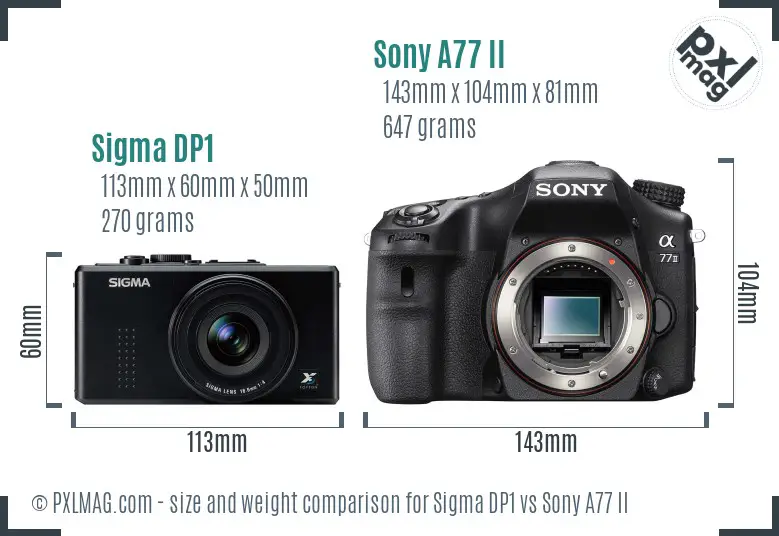 Sigma DP1 vs Sony A77 II size comparison