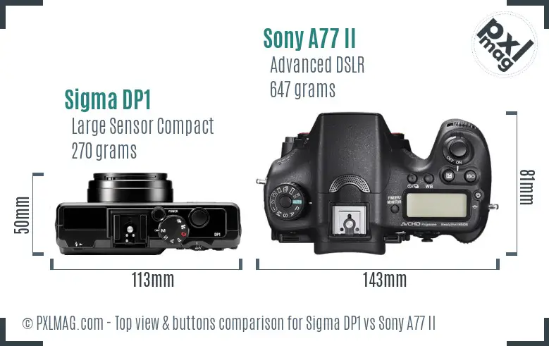 Sigma DP1 vs Sony A77 II top view buttons comparison