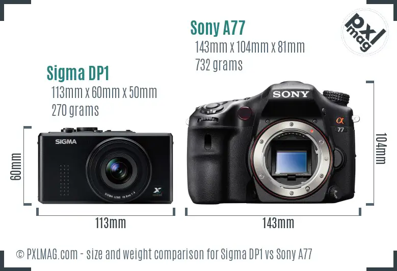 Sigma DP1 vs Sony A77 size comparison