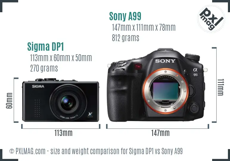 Sigma DP1 vs Sony A99 size comparison