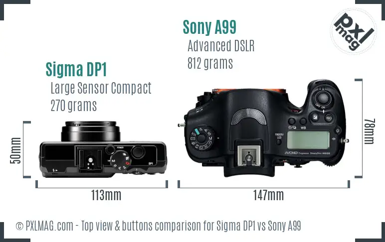 Sigma DP1 vs Sony A99 top view buttons comparison