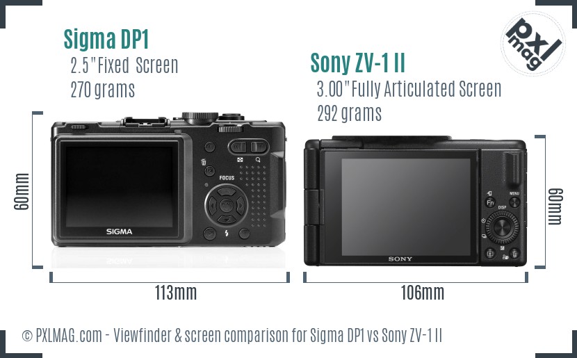 Sigma DP1 vs Sony ZV-1 II Screen and Viewfinder comparison